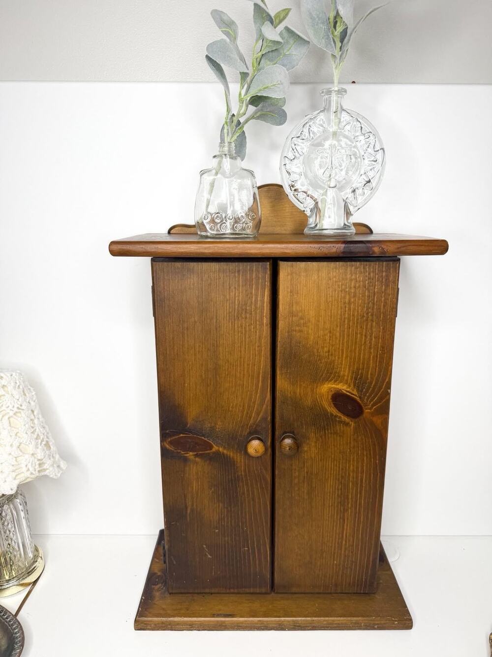 Large Vintage Wooden Jewelry box with drawer and hangers double doors